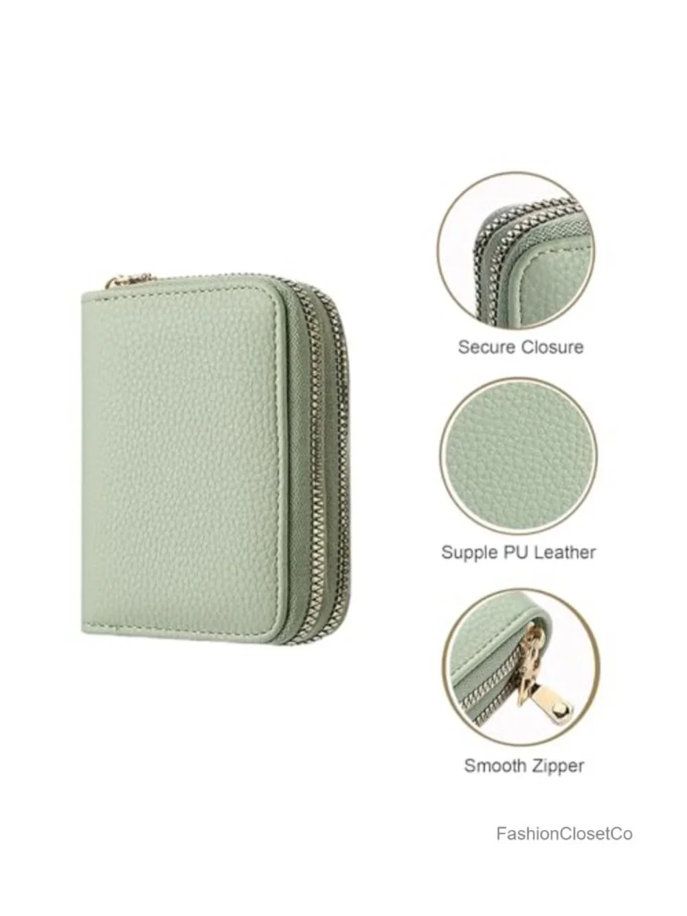 Leather Credit Card Holder Wallet with Zipper Closure and 12 Card Slots